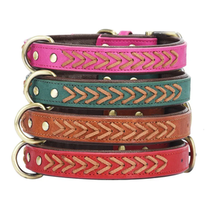 Collier pour chien en cuir tressé avec boucle en bronze, collier rembourré doux multicolores pour chiens de petite et moyenne taille, collier pour animaux de compagnie tissé à la main - Product Image 6