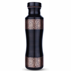 Pure Copper Water <b>Bottle</b> Antique Black Engraved Designer Printed Leakproof Drinkware <b>Flask</b> Wholesale Luxury Copper Water <b>Bottle</b> - Product Image 1