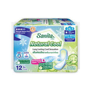 Toallas Sanitarias Sanita Natural Cool de 24.5cm con Alas, Alta Absorbencia, Uso Diurno, Refrescantes, Transpirables e Hipoalergénicas - Product Image 1