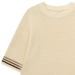 Men <b>Crochet</b> Knit T Shirt Short <b>Sleeve</b> Textured Cotton Mesh <b>Top</b> Summer Casual Breathable Streetwear Wholesale OEM Factory Supply - Product Image 3