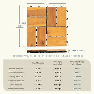 27pcs <b>Interlocking</b> Deck <b>Tiles</b> for Outdoor Patio 11.8"x11.8" All-Weather Use Waterproo Outdoor Decking <b>Tile</b> Flooring - Product Image 5
