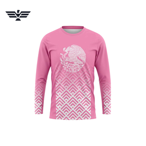 Jersey de Motocross Rosa de Manga Larga con Estampado de Águila Mexicana, Diseño Sublimado, Unisex para Adultos, Primavera/Verano, Secado Rápido, % Poliéster - Product Image 4