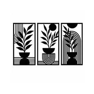 Conjunto de 3 Piezas de Arte Mural Botánico Moderno en Madera, Diseño Geométrico de Hojas Cortadas con Láser, Decoración para Colgar en la Pared, para Hogar, Oficina, Decoración de Interiores - Product Image 1