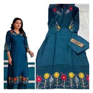 Moderno y Hermoso Vestido Casual de Secado Rápido para Mujer con Bordado Impresionante y Estampado Daman en Cuello y Mangas, Estilo Indio-Pakistaní, para Todas las Estaciones - Product Image 1