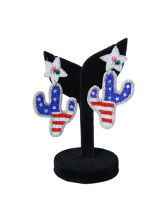 Boucles d'oreilles pendantes étoiles perlées faites à la main, légères et confortables, rouges, blanches et bleues, pour femmes, collection USA Day 2026 - Product Image 5