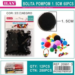 Ilan Bolita Pompom 1,5 cm Noir 60 pièces Décorations artisanales - Product Image 3