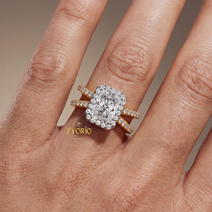 Sterling Silver Plated Lab Grown Radiant Cut Diamond Halo Engagement <b>Ring</b> <b>Split</b> Shank Pave Set Band Bridal Wedding Party High - Product Image 4