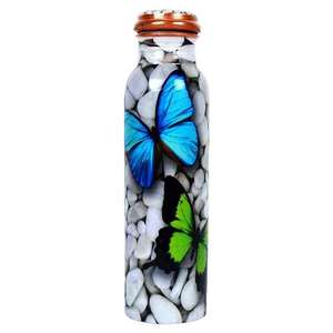 Red Floral Enamel Printed Copper Water Bottle Elegant <b>Grey</b> Sticker Design for School Office or Gym Use Bottle - Product Image 6