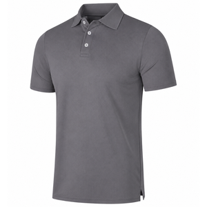 Polo pour homme à manches courtes en tricot uni, coupe décontractée, boutons, gris, bleu, rouge, noir - Product Image 4