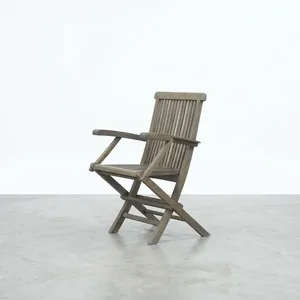 Outdoor Folding <b>Wooden</b> <b>Arm</b> <b>Chair</b> in Rustic Grey Color For Restaurant and Home Dining <b>Chair</b> Furniture - Product Image 2