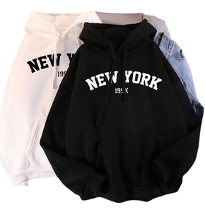 Sweat-shirt à capuche imprimé New York 199X pour femme, sweat-shirt décontracté en coton avec poches, noir et blanc, vêtements d'automne pour femme - Product Image 2