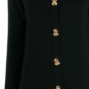 Cárdigan de Lana Virgen Negra para Mujer, Cuello en V, Botones con Símbolo del Dólar Dorado, Estilo Casual de Invierno, Tejido de Punto de Lujo - Product Image 2