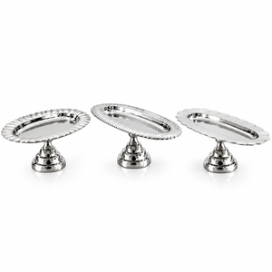 Silver Modern 3-Piece Sweets Serving Tray Set Pedestal Stands for Diwali Desserts Snacks Dry Fruits-Elegant <b>Buffet</b> <b>Table</b> - Product Image 1