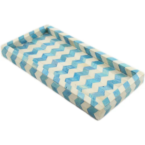 Plateau de service artisanal en os incrusté, mosaïque de luxe, vaisselle décorative, motif chevron bleu turquoise, plateau ottoman pour usage domestique - Product Image 1