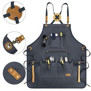 Leather Sleeveless <b>Work</b> <b>Apron</b> Thermal Protection Durable Classic Design Multi-Pocket-Adjustable Crossback Straps for Woodworking - Product Image 6