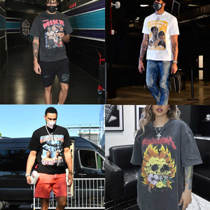 T-shirt graphique personnalisé AI-MICH pour homme, vintage, hip-hop, 100% coton, streetwear, surdimensionné, séchage rapide, respirant, Cactus Jack Lightning - Product Image 5