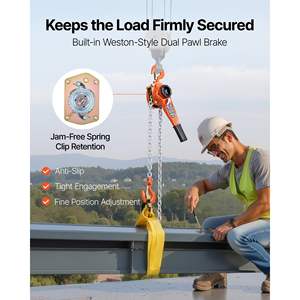 Palans à chaîne manuels robustes 1T 2200LBS Capacité 10FT Levée Acier allié G80 Double poulie Frein mécanique Modèle rotatif à 360° - Product Image 3