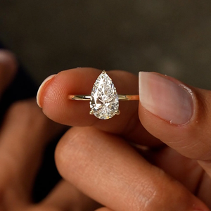 Bague de fiançailles en diamant de laboratoire taille poire de luxe 2 carats, or massif 14K 10K, solitaire, bijoux fins pour mariage, cadeaux pour femmes - Product Image 1
