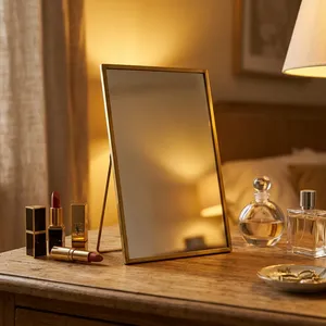 ARTISAN DESIGN <b>Rectangular</b> Brass Frame 5X7" Decorative Vanity <b>Mirror</b> Tabletop Stationary Modern Design for Wedding Birthday Home - Product Image 1