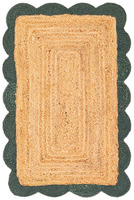 Tapis artisanal en jute naturelle verte festonnée, tressé, style farmhouse bohème, pour salon, chambre, entrée, tapis de sol fait main pour la maison