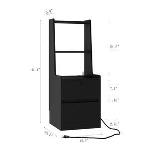 Juego Moderno de 2 Mesitas de Noche Inteligentes con Estación de Carga, Lámpara de Noche, Estantería y Mesa Auxiliar - Product Image 5