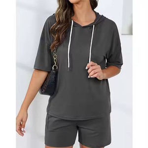 Nouvel ensemble 2 pièces tendance pour femme, T-shirt 100 % coton et short au-dessus du genou, dentelle, maille, boutons, décontracté, écologique, Twin Sets 2026 - Product Image 3