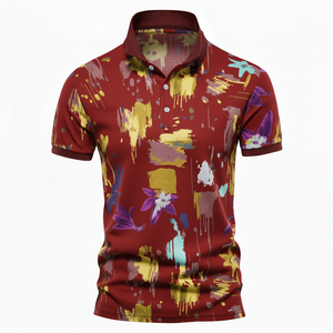 เสื้อโปโลกอล์ฟผู้ชายแบบแห้งเร็วสำหรับขายส่ง ผลิตจากผ้าโพลีเอสเตอร์ผสมสแปนเด็กซ์ พิมพ์ลายแบบซับลิเมชั่นเต็มตัว เสื้อยืดแห้งเร็ว - Product Image 1