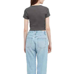 Camiseta Corta de Verano para Mujer, con Estampado/Design a Cuadros, Personalizable, Transpirable, en Tela de Viscosa/Algodón - Product Image 5