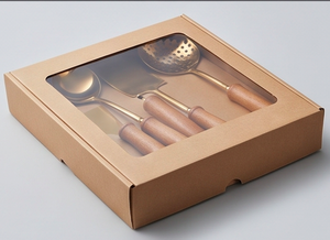 Ensemble d'ustensiles de cuisine en acier inoxydable doré avec manches en bois, design minimaliste, compatible lave-vaisselle, pour la restauration - Product Image 6