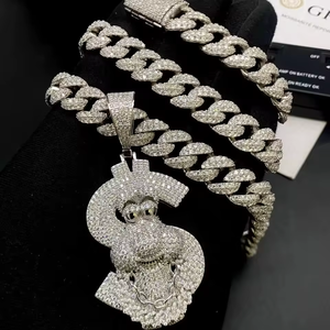 Collar con Colgante de Símbolo de Dólar Estilo Hip Hop, Chapado en Rodio sobre Plata 925, Micro Pavé de Moissanita, Cadena Cubana, Unisex, Certificado - Product Image 3