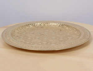 Wholesale Aluminum Meta Round Hammered Design with Embossed Design Metal <b>Serving</b> <b>Tray</b> <b>Gold</b> Plated for Dining Table Decoration - Product Image 2