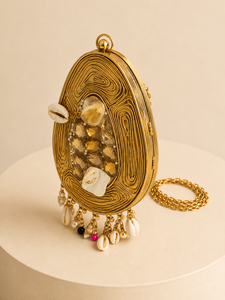 <b>Gold</b> Plated Handmade Brass Fashion Mini <b>Clutch</b> Bag with Pearl Beading Decorative Pendant Custom Shape for Girls Party Gift - Product Image 2