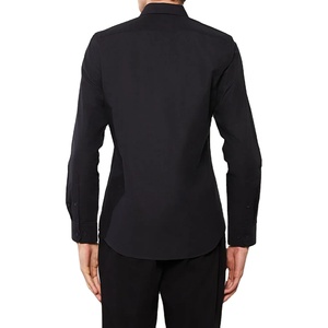 เสื้อเชิ้ตทางการเข้ารูปสำหรับผู้ชายผ้าด๊บบี้ผ้าฝ้ายโพลีเอสเตอร์ระบายอากาศคอปกสีดำสั่งทำได้ - Product Image 5