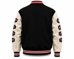 Men's Bomber <b>Jacket</b> Hooded Waterproof Vintage <b>Patchwork</b> Embroidered Streetwear Black for Sleeve Regular Fit V-neck 100% Wool - Product Image 4