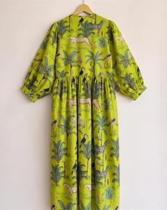 Custom Size Tropical Print Maxi Dress Women 100% Cotton Loose Fit <b>Three</b> Quarter Sleeve V-Neck Casual Summer Casual Dresses - Product Image 1
