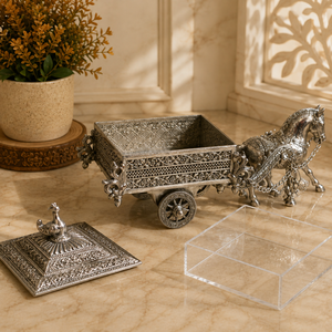 Indian Handcrafted Art Deco Silver Antique Horse Carriage <b>Box</b> Vintage <b>Trinket</b> Chest for Tabletop Centerpiece Home Decor Diwali - Product Image 3