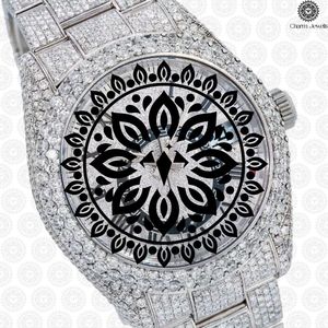 Montre de luxe pour homme Charm Jewels en acier inoxydable avec accents de diamants, mouvement mécanique analogique, cadran de 40 mm, résistance à l'eau 10 bars, automatique - Product Image 1