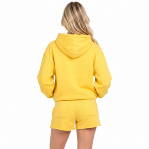 Conjunto de Sudadera con Capucha y Pantalones Cortos Estampados para Mujer, 100% Algodón Felpa, Hombros Caídos, Sudadera con Capucha y Pantalones Cortos con Cordón en la Cintura - Product Image 2