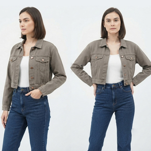 Vintage American Denim Crop Jacket Women's Tucker Jeans Short Coat Full Sleeve Button Closure Chest Pocket Denim Jackets - Product Image 1