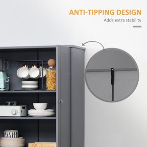 71 Grey Freestanding <b>Kitchen</b> Pantry Cabinet with 2 Glazed PVC Double Door Cabinets 1 Drawer Large <b>Storage</b> Eco-Friendly Design - Product Image 6