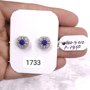 925 Sterling Silver Round Cut <b>Blue</b> Sapphire Gemstone with Halo <b>Diamond</b> Stud <b>Earring</b> Ready To Ship Elegant Design Stud <b>Earring</b> - Product Image 1