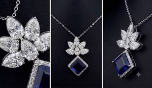 Collier Pendentif Fleur en Zircon Pierre Bleue Or Massif 10K Poire de Laboratoire Plaqué Rhodium Chaîne Serpent Bijou de Luxe pour Femme Mariage - Product Image 3