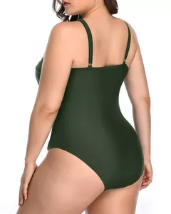 Maillot de bain grande taille pour femme, une pièce, effet ventre plat, col montant, froncé, OEM - Product Image 5