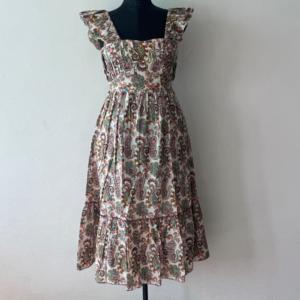 Robe midi décontractée pour femme à imprimé cachemire, manches courtes, col carré, coupe trapèze, en viscose et polyester tissé respirant, idéale pour l'été - Product Image 5