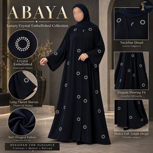 Robe Abaya pour femmes avec détails en cristal, manches évasées, tissu drapé, robe islamique modeste |   Robe de soirée élégante longue pour toutes les occasions - Product Image 5