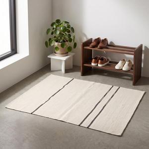 Tapis en laine tissé plat de qualité supérieure, couleur unie ivoire crème, style minimaliste scandinave, tissé à la main, antidérapant, à poils moyens, en toile de coton - Product Image 1