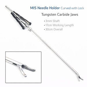 Porte-aiguille courbé MIS avec verrouillage, mâchoires en carbure de tungstène, tige de 3 mm, longueur de travail de 17 cm, longueur totale de 30 cm – ZETOMEDPRO - Product Image 6