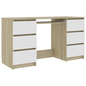 Bureau d'ordinateur en bois d'ingénierie blanc et chêne Sonoma - Product Image 2