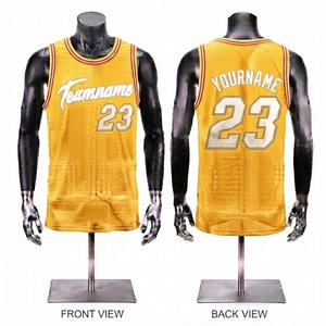 Maillot de basket-ball jaune personnalisé pour hommes, sans manches, en maille sublimée, vêtements d'équipe respirants, coupe régulière - Product Image 1