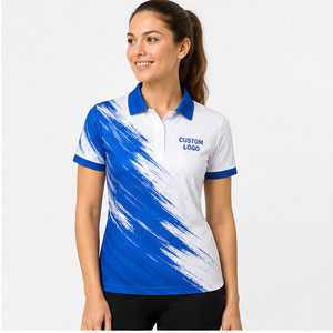 Polo pour femme personnalisé blanc et bleu roi à motifs pincés, séchage rapide, respirant, manches courtes, uniforme de golf performant WPS-0790 - Product Image 4